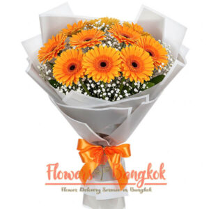10 Orange Gerberas bouquet - Flowers-Bangkok