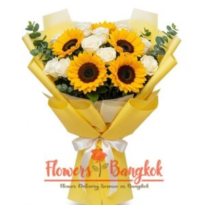 Morning Glow bouquet (Roses + Sunflowers) - Flowers-Bangkok