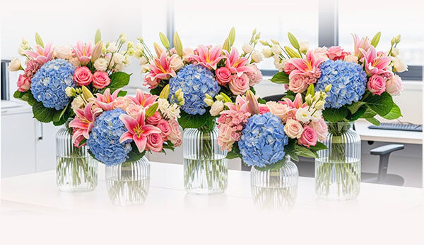 5 Flower Vases on the table from Flowers-Bangkok