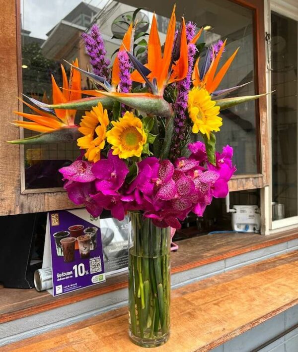 Mixed Flowers Vase - Birds of Paradise