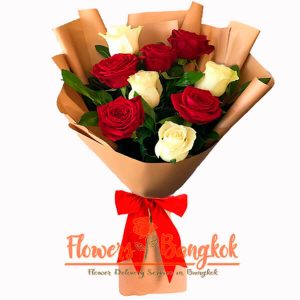Flowers-Bangkok - 9 Red and White roses new
