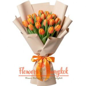 Fiery Promise bouquet (18 Orange Tulips) from Flowers-Bangkok