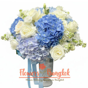 Crystal Passion flower vase (Roses + Hydrangea) - Flowers-Bangkok