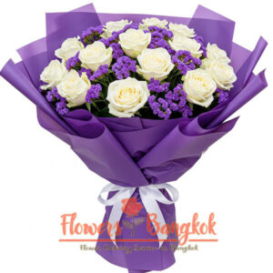 Purple Promise bouquet - White Roses and limonium - (Flower Delivery Bangkok)