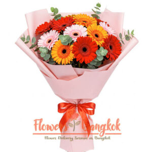 Flowers-Bangkok - 12 Mixed Color Gerberas (Bright Dozen bouquet)