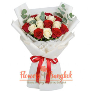 15 Red and White Roses from Flowers-Bangkok shop
