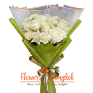 25 White Rose bouquet - Flower Delivery Bangkok Thailand