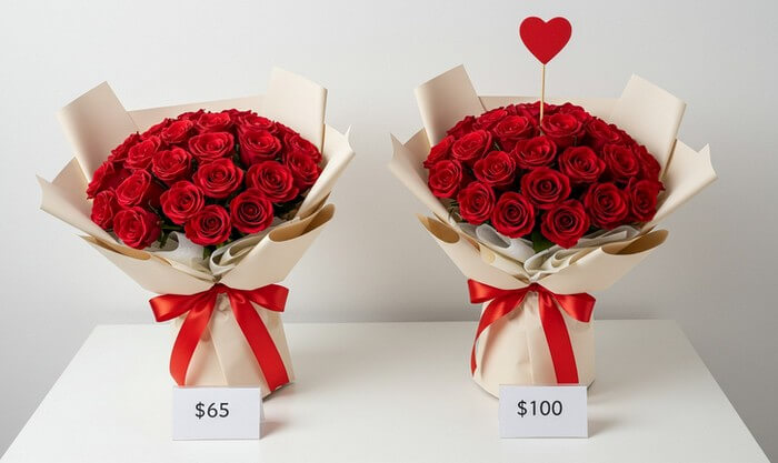 Two roses bouquets with a differernt price of flowers in Bangkok 