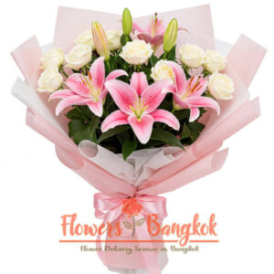 Sweet Harmony (Pink Lilieas and White Roses boquuet) - Flowers-Bangkok