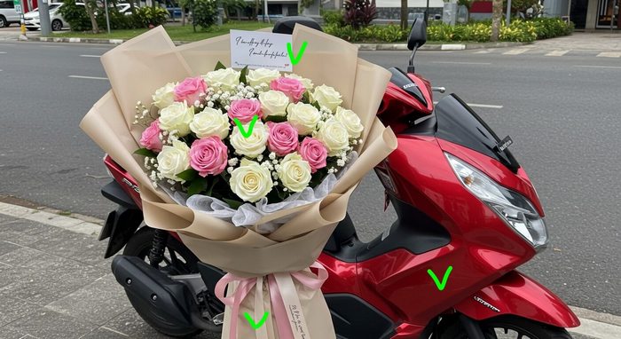 Our flower shop price INCLUDES flowers, wrapping, card, and delivery in Bangkok.