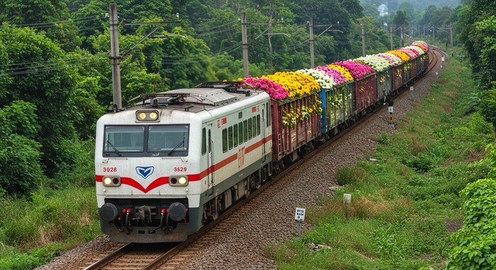 Price of flowersin Bangkok - Train with chinese flowers