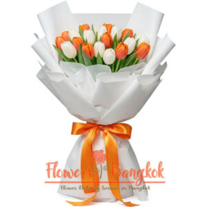 20 White and Orange Tulips - The Orange Paradise bouquet frpm Flowers-Bangkok