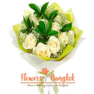 Flowers-Bangkok -12 White Roses Bouquet