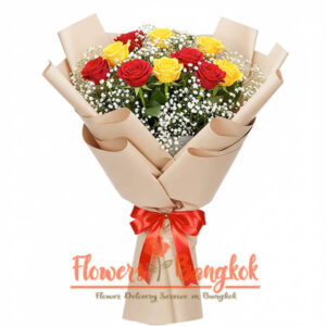 Bouquet of 10 Red and Yellow Roses from Flowers-Bangkok