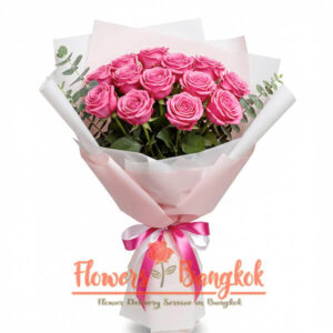 12 Hot Pink Roses bouquet - Flower Delivery Bangkok