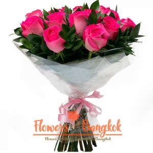 Flowers-Bangkok - 15 hot pink roses
