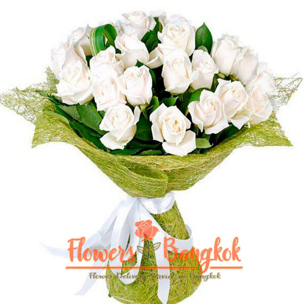 25 White Roses Bouquet - Flower Delivery Bangkok