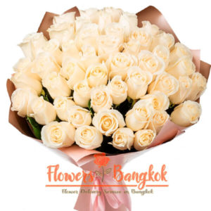 Flowers-Bangkok - 50 White Roses Bouquet