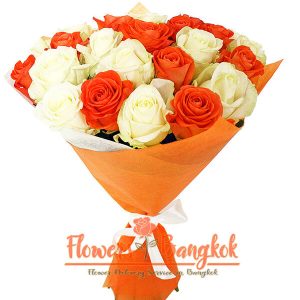 25 Orange and White Roses - Flowers-Bangkok