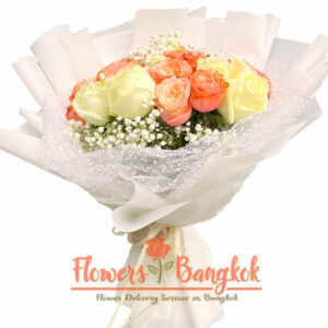 25 White and Orange Roses - Flowers-Bangkok shop