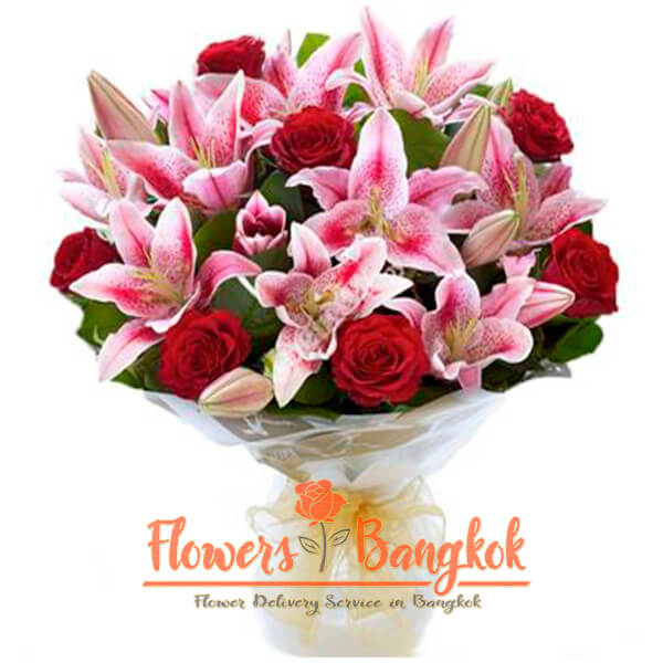 Pink Lilies + Red Roses - Flowers-Bangkok