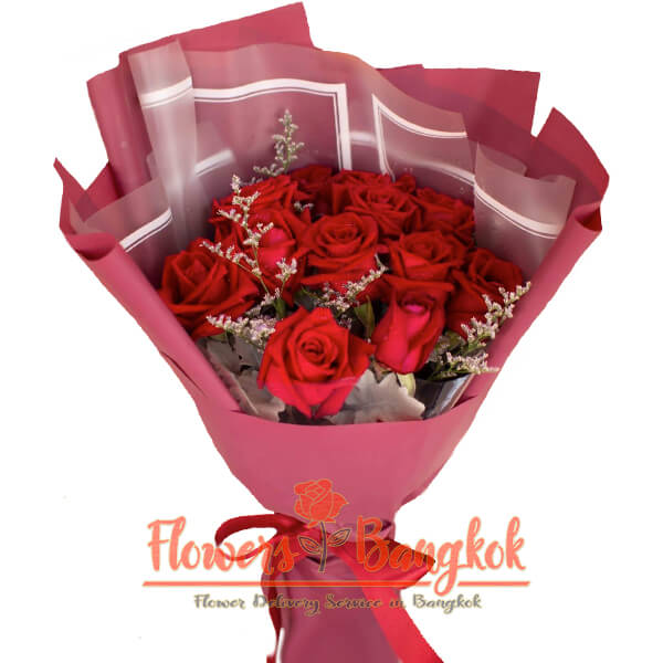 12 Red Roses for valentine's Day - Flower delivery Bangkok