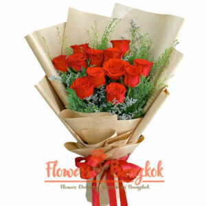 Bouquet of 12 Red Roses for Valentines day - Flower Delivery Bangkok