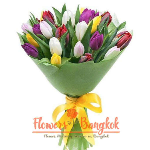 Bouquet of 30 Mixed Color Tulips - Flower Delivery Bangkok
