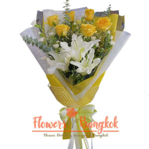 Yellow Roses and Lilies bouquet - Flowers-Bangkok