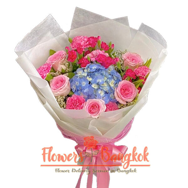 Pink and Blue bouquet - Flower Delivery Bangkok