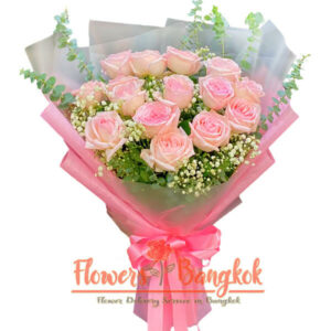 15 Pink Roses bouquet - Valentines day (Flower delivery Bangkok)