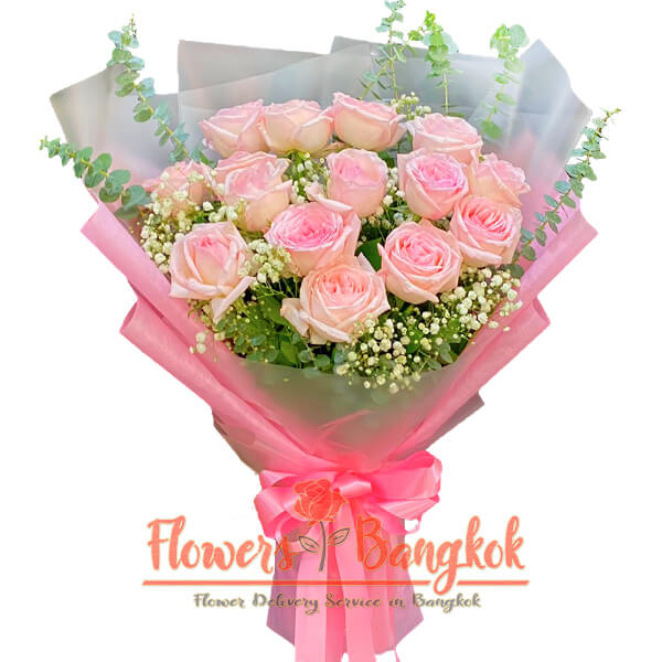 15 Pink Roses bouquet - Valentines day (Flower delivery Bangkok)