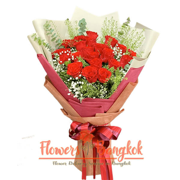 18 Red Roses bouquet (Valentine's day) - Flower Delivery in Bangkok