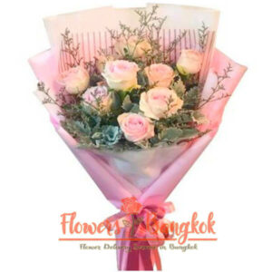 9 Pink Roses bouquet for Valentine's day - Flower delivery in Bangkok