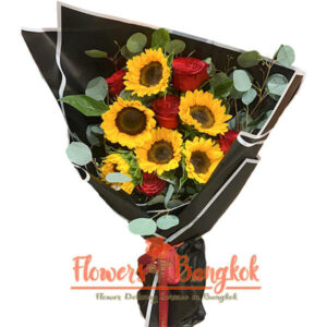 Rich Feelings bouquet (Red roses + Sunflowers) from Flowers-Bangkok