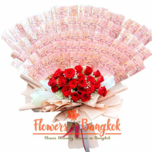 21 Premium Red Roses and 10000 baht in this bouquet Flowers-Bangkok