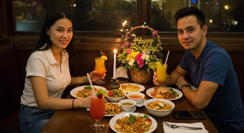 Birthday Flower basket Delivery in Bangkok - flower delivery to the restaurant