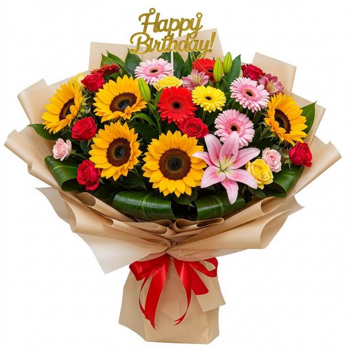 Happy Birthday mixed flowers bouquet from Flowers-Bangkok